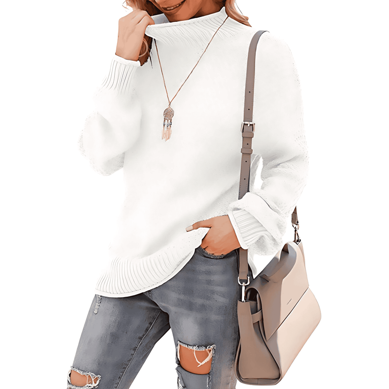 Donna - Comodo maglione a maglia grossa - Collo alto