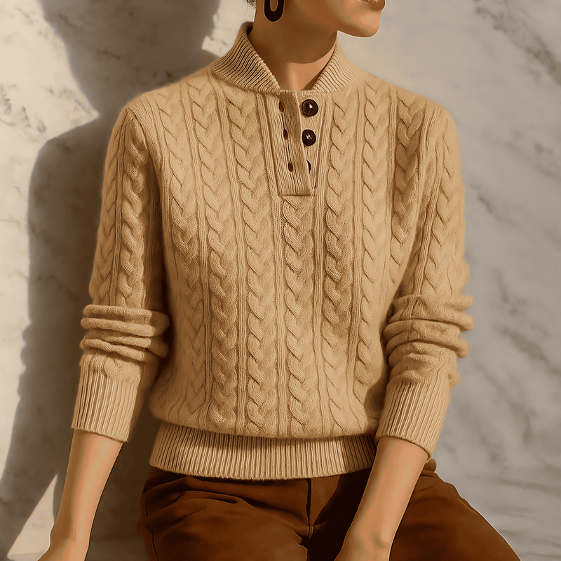 Donna - Felpa Pullover in maglia a cavi - Collo a imbuto
