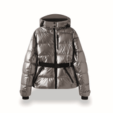 Donna - Giacca Puffer con cappuccio e cintura - Stile accogliente