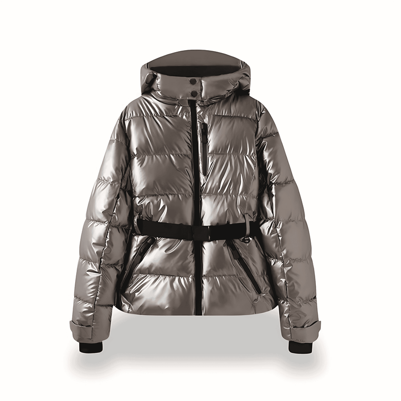 Donna - Giacca Puffer con cappuccio e cintura - Stile accogliente