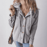 Donna - Giacca camicia a coste con cappuccio - Stile casual