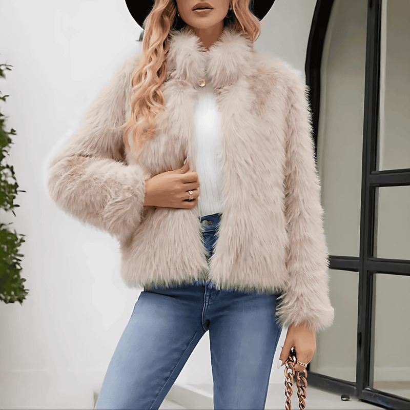 Donna - Giacca corta in pelliccia sintetica - Colletto alla moda