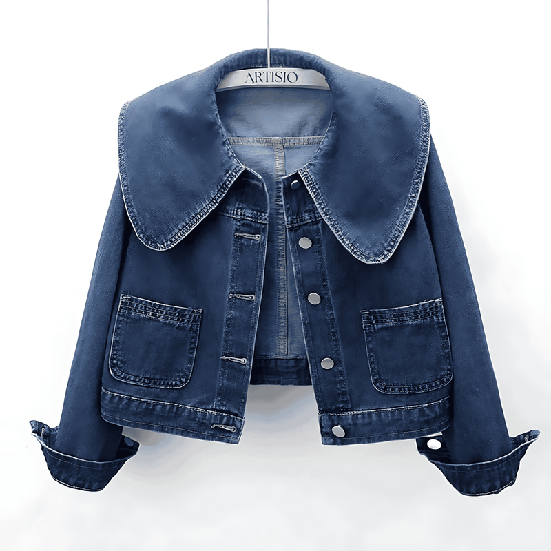 Donna - Giacca di jeans - Crop blu vintage con colletto alla marinara