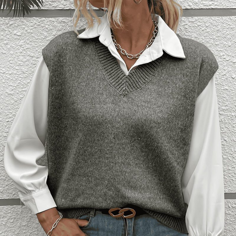 Donna - Gilet a coste con scollo a V - Vestibilità rilassata