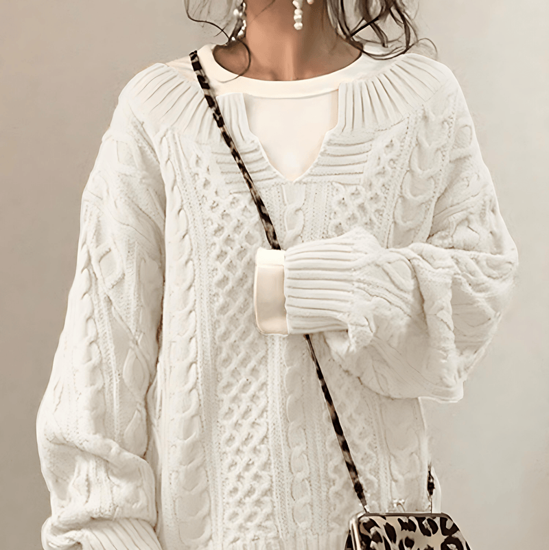 Donna - Maglia con scollo a V in maglia a cavo - Comfort oversize
