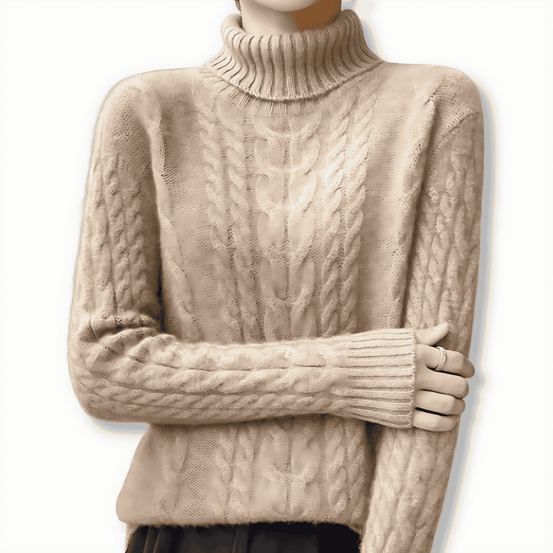 Donna - Maglione a maglia a cavo - Stile dolcevita