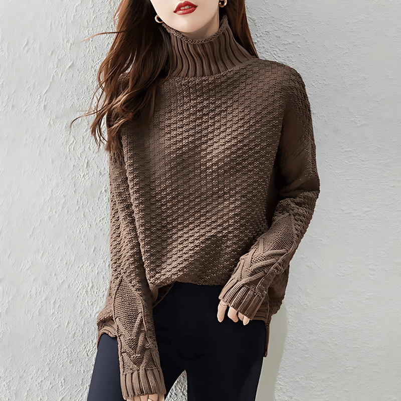 Donna - Maglione a maglia a cavo - Stile dolcevita