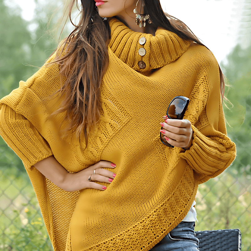Donna - Poncho lavorato a maglia - Stile collo alto