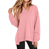 Donna - Pullover casual con scollo a V e maniche oversize