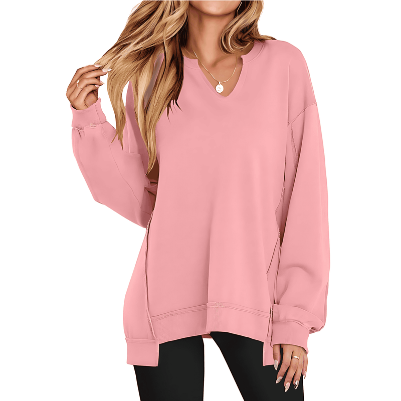 Donna - Pullover casual con scollo a V e maniche oversize