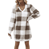 Donna - Vestito alla moda con maglione a V - Stile maglia