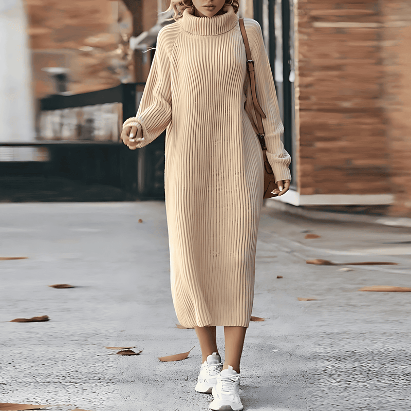 Donna - Vestito midi in maglia con collo a dolcevita