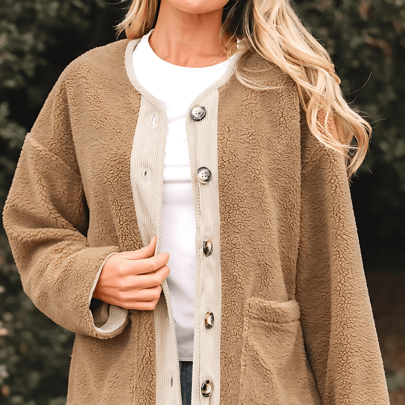 Donna - Giacca Sherpa Teddy - Stile con bottoni frontali.