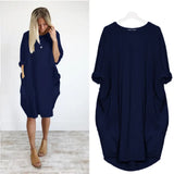 Abito midi oversize in cotone da donna - Casual a maniche lunghe