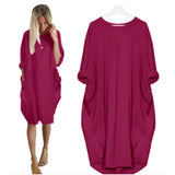 Abito midi oversize in cotone da donna - Casual a maniche lunghe