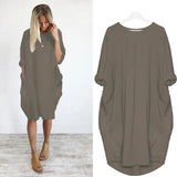 Abito midi oversize in cotone da donna - Casual a maniche lunghe