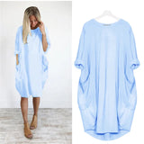 Abito midi oversize in cotone da donna - Casual a maniche lunghe
