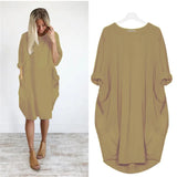 Abito midi oversize in cotone da donna - Casual a maniche lunghe
