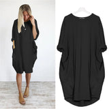 Abito midi oversize in cotone da donna - Casual a maniche lunghe