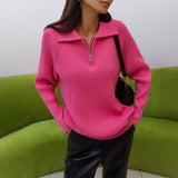 Maglione da donna a coste con cerniera sul collo – Morbida maglia con colletto per l’ufficio e il tempo libero
