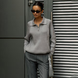 Maglione da donna a coste con cerniera sul collo – Morbida maglia con colletto per l’ufficio e il tempo libero