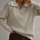 Maglione da donna a coste con cerniera sul collo – Morbida maglia con colletto per l’ufficio e il tempo libero