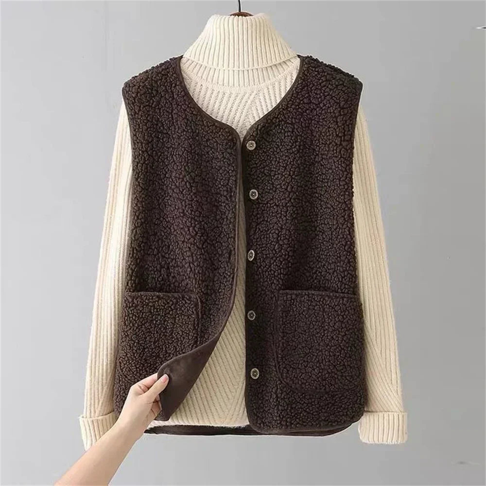 Gilet Donna – Cotone Caldo, Gilet Casual con Bottoni e Tasche per Autunno e Inverno