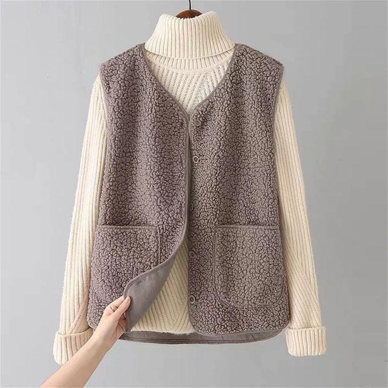 Gilet Donna – Cotone Caldo, Gilet Casual con Bottoni e Tasche per Autunno e Inverno