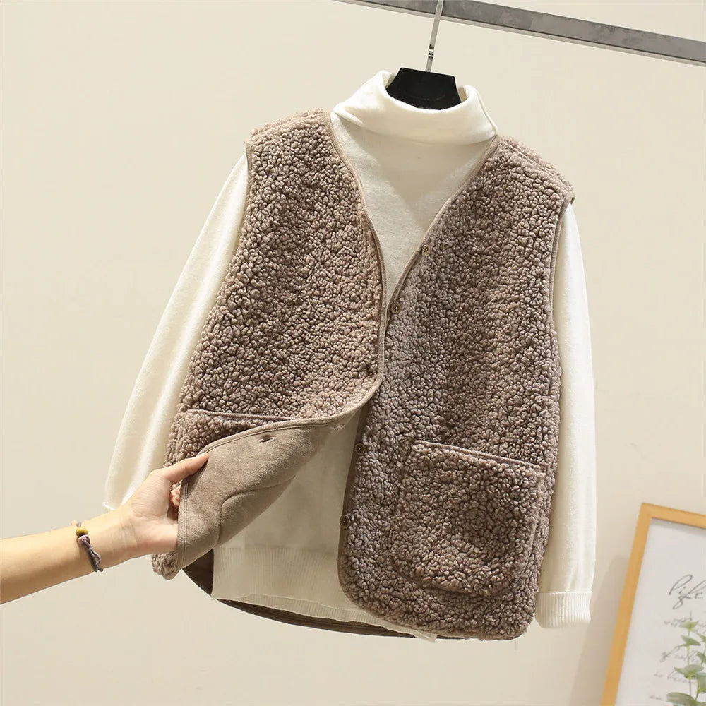 Gilet Donna – Cotone Caldo, Gilet Casual con Bottoni e Tasche per Autunno e Inverno