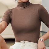 Donna - Top dolcevita slim fit a mezza manica
