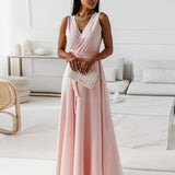 Abito da cocktail lungo con scollo a V da donna – Elegante abito da cerimonia