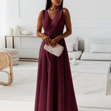 Abito da cocktail lungo con scollo a V da donna – Elegante abito da cerimonia