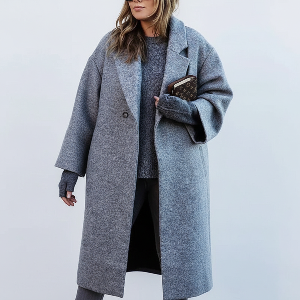 Donna - Cappotto lungo taglia forte - misto lana