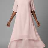 Abito maxi da donna in misto cotone – Maniche corte e orlo irregolare