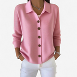 Cardigan da donna in maglia con colletto – Strato morbido con bottoni sul davanti per primavera e autunno
