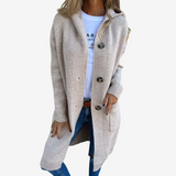 Cardigan in maglia lungo con cappuccio da donna – Capo aperto con bottoni e vestibilità comoda per tutti i giorni