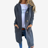 Cardigan in maglia lungo con cappuccio da donna – Capo aperto con bottoni e vestibilità comoda per tutti i giorni