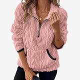 Pullover in peluche da donna con mezza zip – strato caldo con collo alto per autunno e inverno