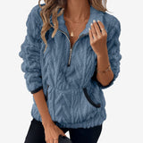 Pullover in peluche da donna con mezza zip – strato caldo con collo alto per autunno e inverno
