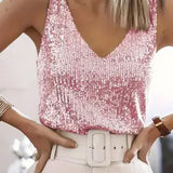 Canotta da donna con scollo a V e paillettes – Elegante top senza maniche