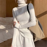 Maglione a collo alto a coste da donna, morbido, elasticizzato, aderente