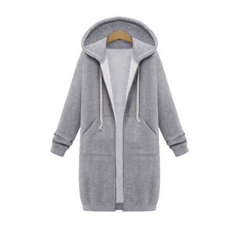 Felpa con cappuccio lunga da donna con cerniera – Capo morbido con cappuccio e tasche anteriori
