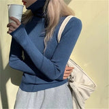 Maglione a collo alto a coste da donna, morbido, elasticizzato, aderente