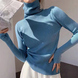 Maglione a collo alto a coste da donna, morbido, elasticizzato, aderente
