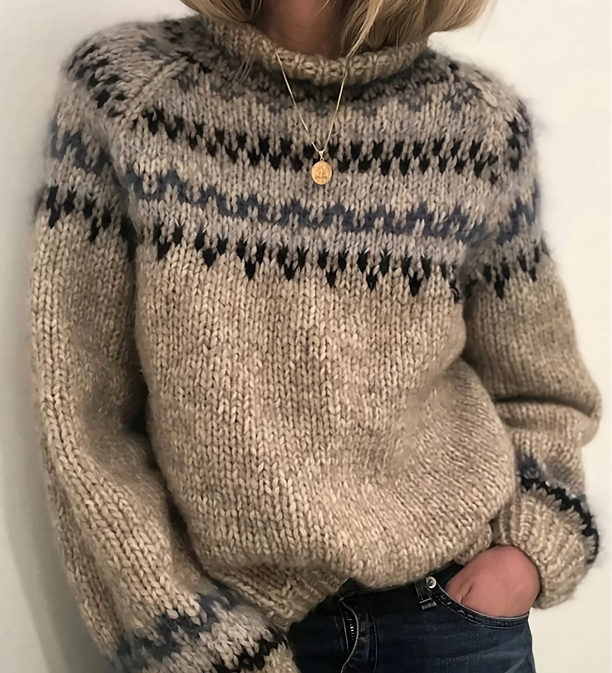 Maglione a Collo Alto per Donne – Lana Islandese, Grigio con Collo Alto per Outfit Casual Autunnali e Invernali