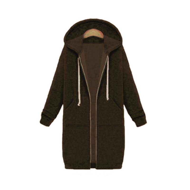Felpa con cappuccio lunga da donna con cerniera – Capo morbido con cappuccio e tasche anteriori