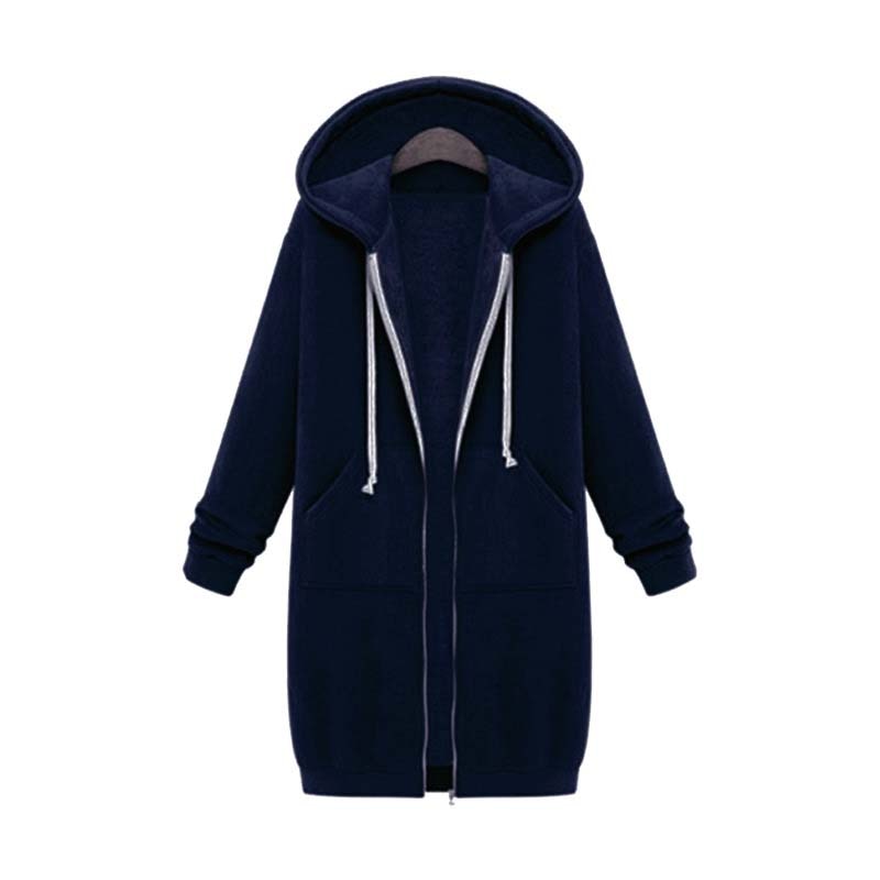 Felpa con cappuccio lunga da donna con cerniera – Felpa casual con cappuccio e tasche frontali