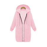 Felpa con cappuccio lunga da donna con cerniera – Felpa casual con cappuccio e tasche frontali