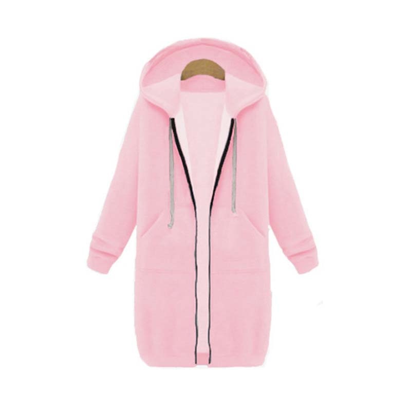 Felpa con cappuccio lunga da donna con cerniera – Felpa casual con cappuccio e tasche frontali