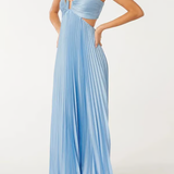 Abito da cerimonia donna | Elegante abito lungo plissettato con collo all'americana
